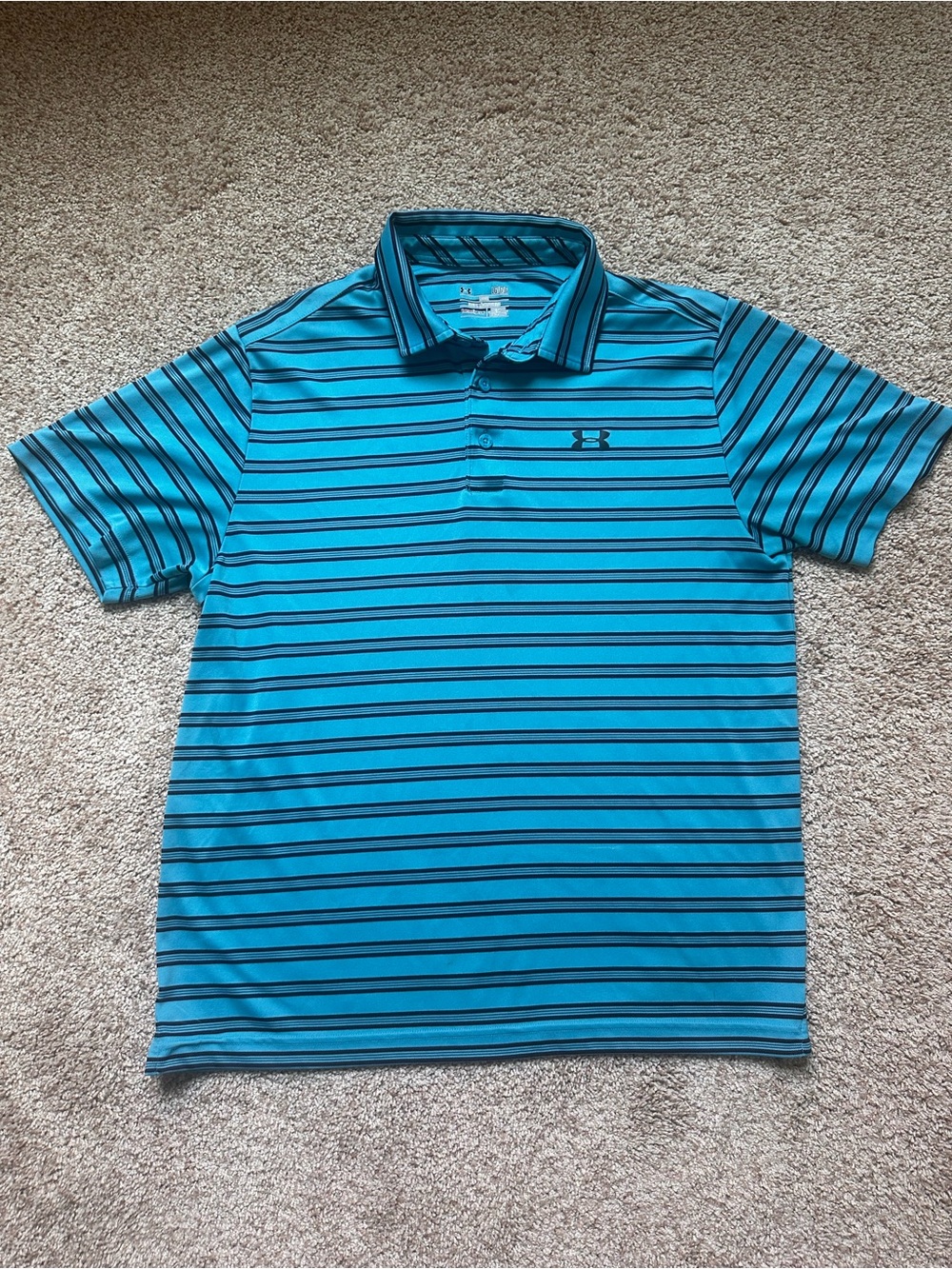 Under Armour Men's Polo Shirt Blue Black Striped Short Sleeve Size Large